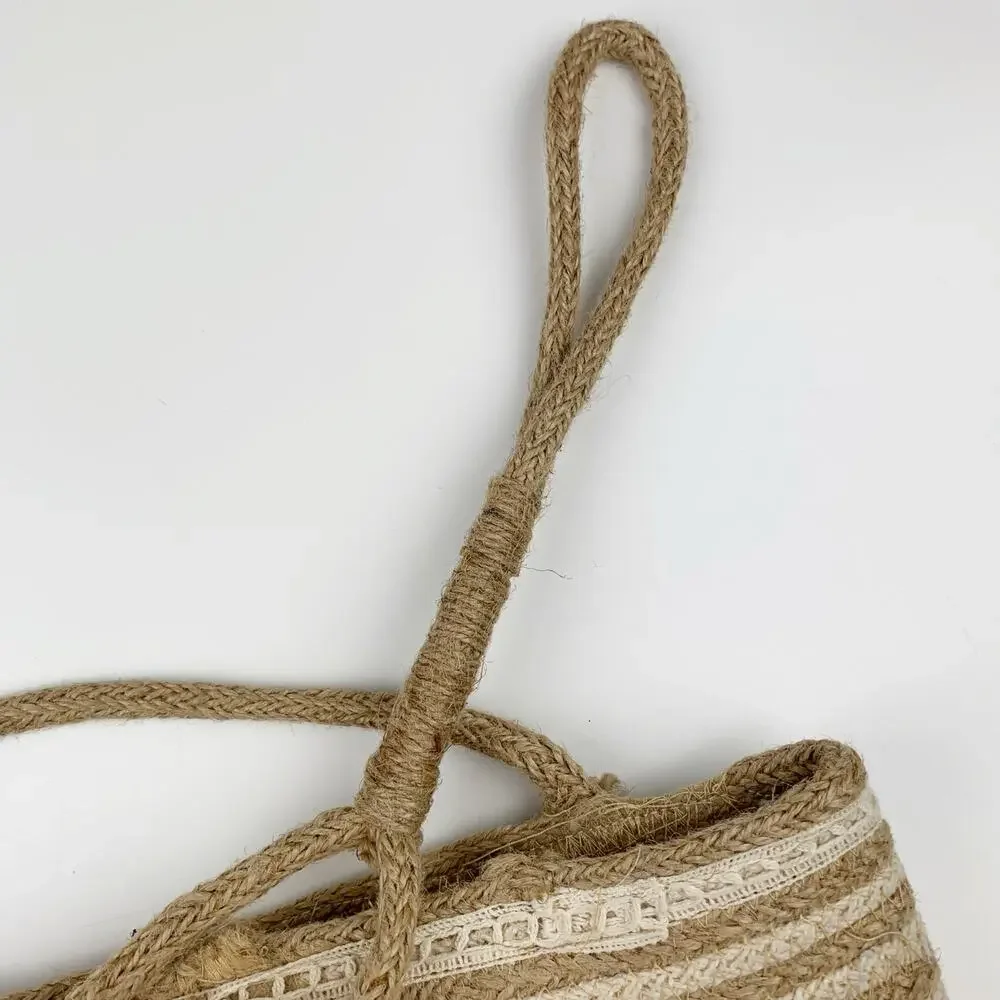 Woven Jute Wall Hanging Bag Basket Storage Organizer Boho Tassels Pot Holder